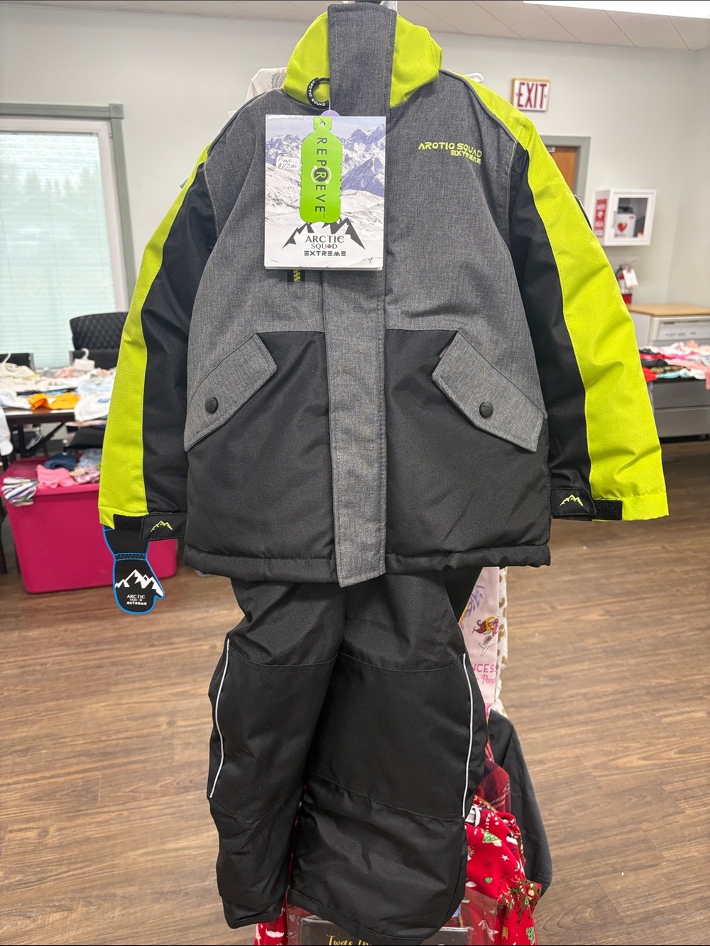 Kids Puffer Jacket in Gray and Lime